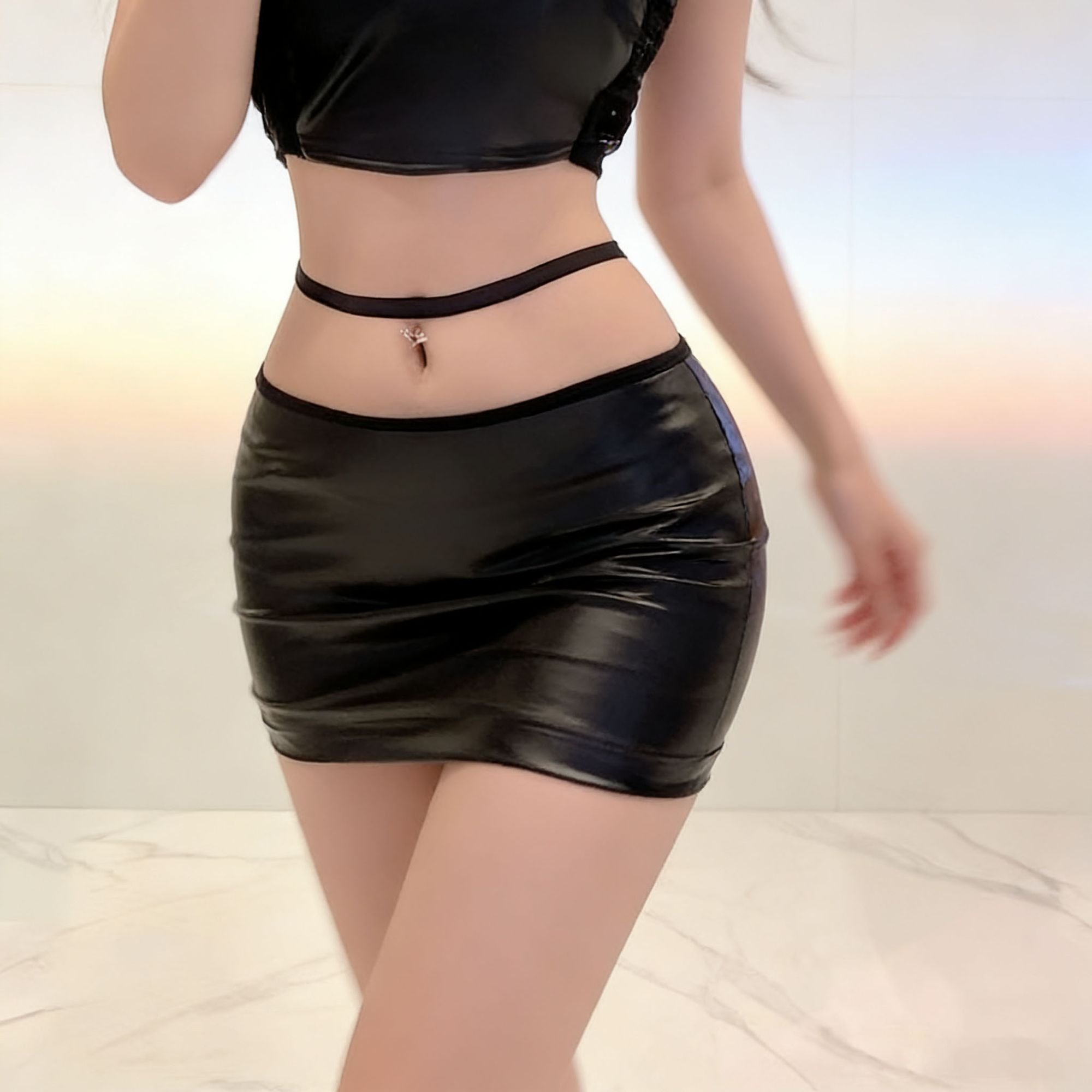 Summer Clothing Wraps - 韓国ファッションセクシーな女性の誘惑 PU ラップスカートミニヒップレディナイトクラブ服ガールパーティーギフト SK38