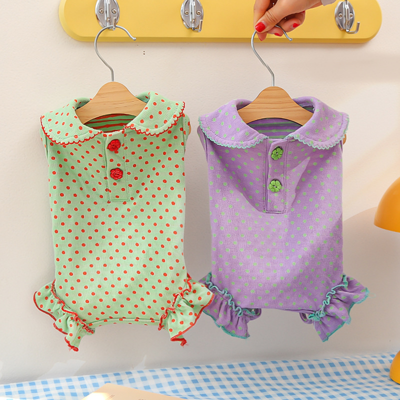 綿製春夏犬用ポルカドット柄ベリーラップペット服、ドールカラー - Summer Clothing Wraps のレビューと価格