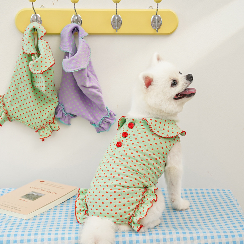 綿製春夏犬用ポルカドット柄ベリーラップペット服、ドールカラー - Summer Clothing Wraps のレビューと価格