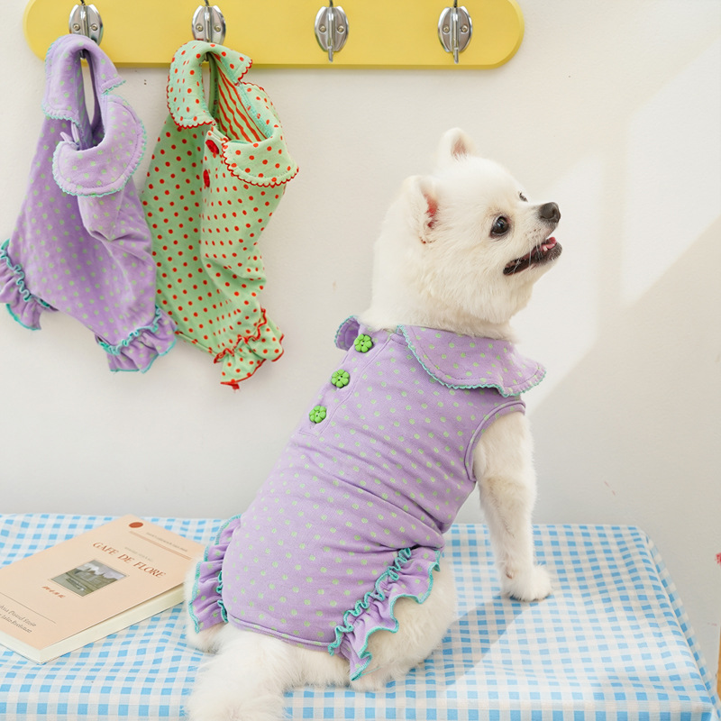 綿製春夏犬用ポルカドット柄ベリーラップペット服、ドールカラー - Summer Clothing Wraps のレビューと価格