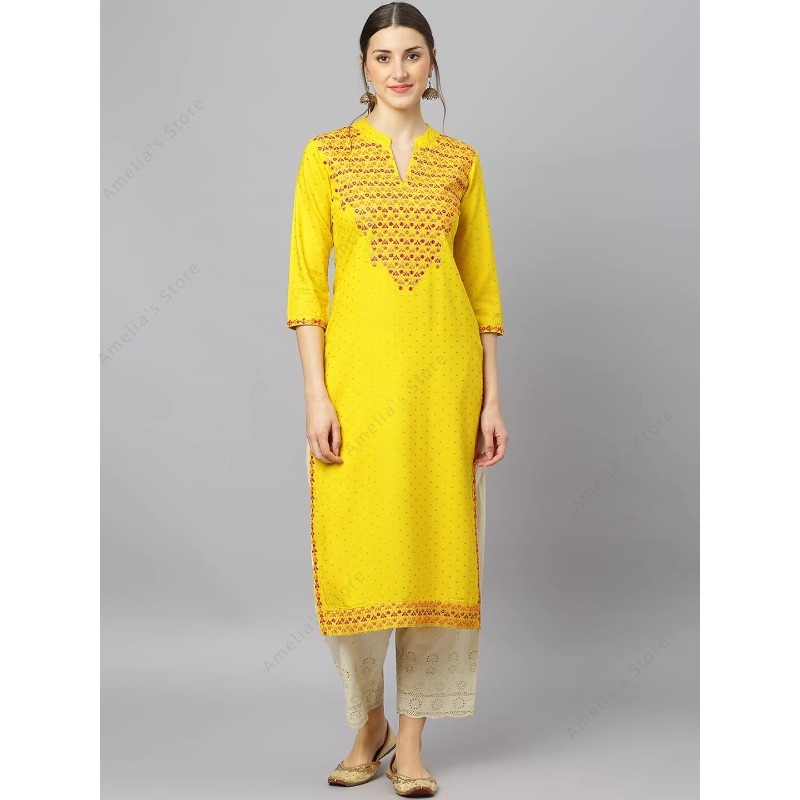 クルタ、女性用、インド風レーヨン素材のチュニック、ゴールドプ - Summer Clothing Pakistan のレビューと価格
