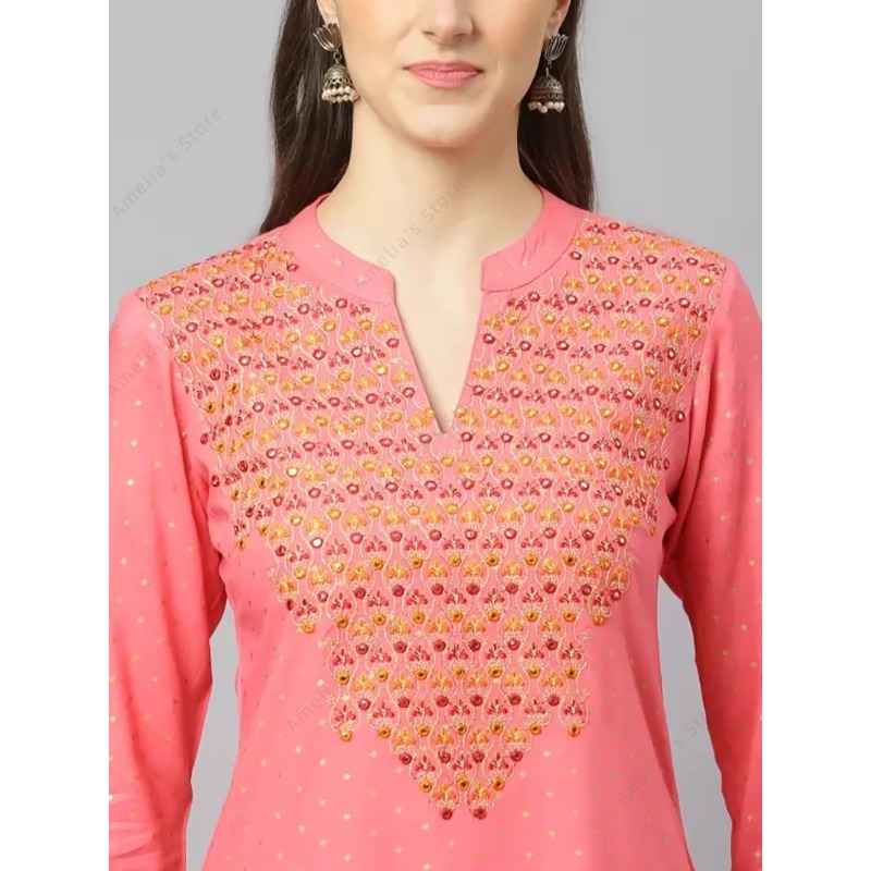 クルタ、女性用、インド風レーヨン素材のチュニック、ゴールドプ - Summer Clothing Pakistan のレビューと価格