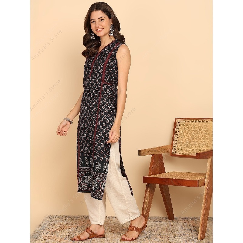 インド風の民族衣装、女性用、黒と緑のコットン素材のチュニック - Summer Clothing Pakistan のレビューと価格
