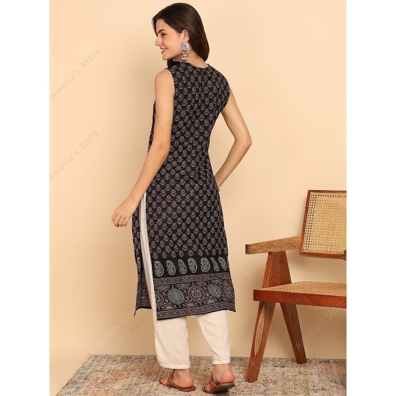 インド風の民族衣装、女性用、黒と緑のコットン素材のチュニック - Summer Clothing Pakistan のレビューと価格