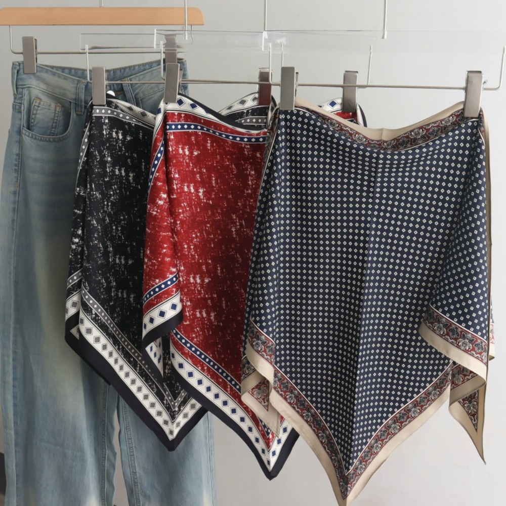 新しいサテン女性のスカーフ絞り染めレトロスカーフベルト衣類ア - Summer Clothing Wraps のレビューと価格