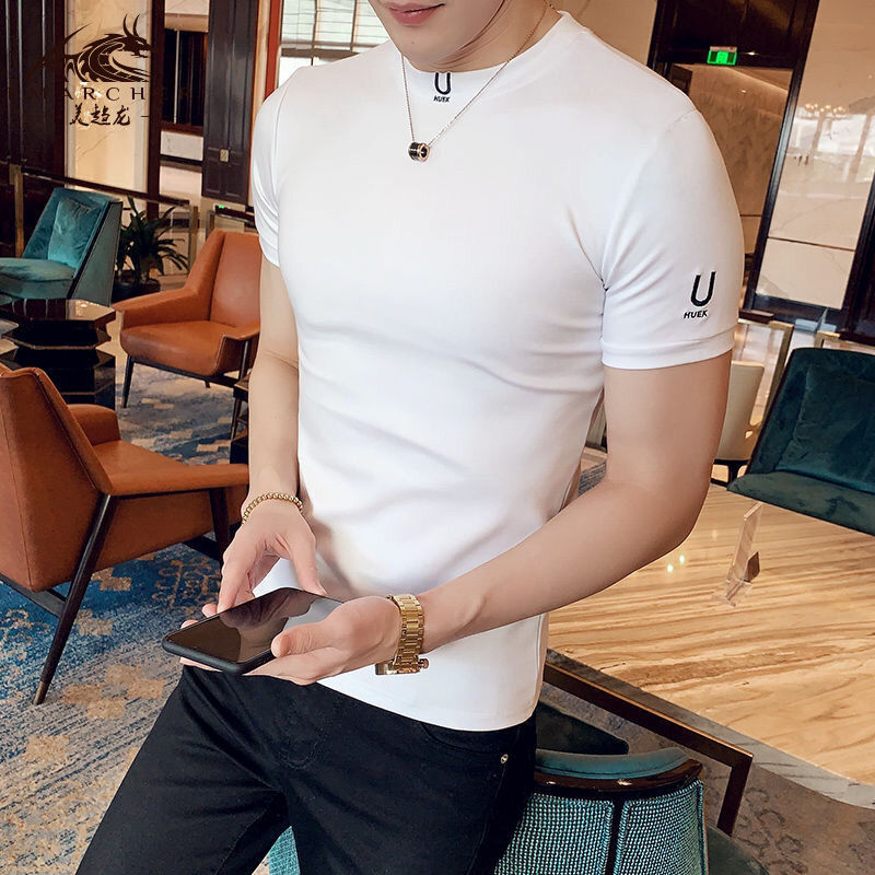 男性用のプレーンブラックTシャツ,肌に密着したストリートウェ - Summer Clothing Wholesale のレビューと価格
