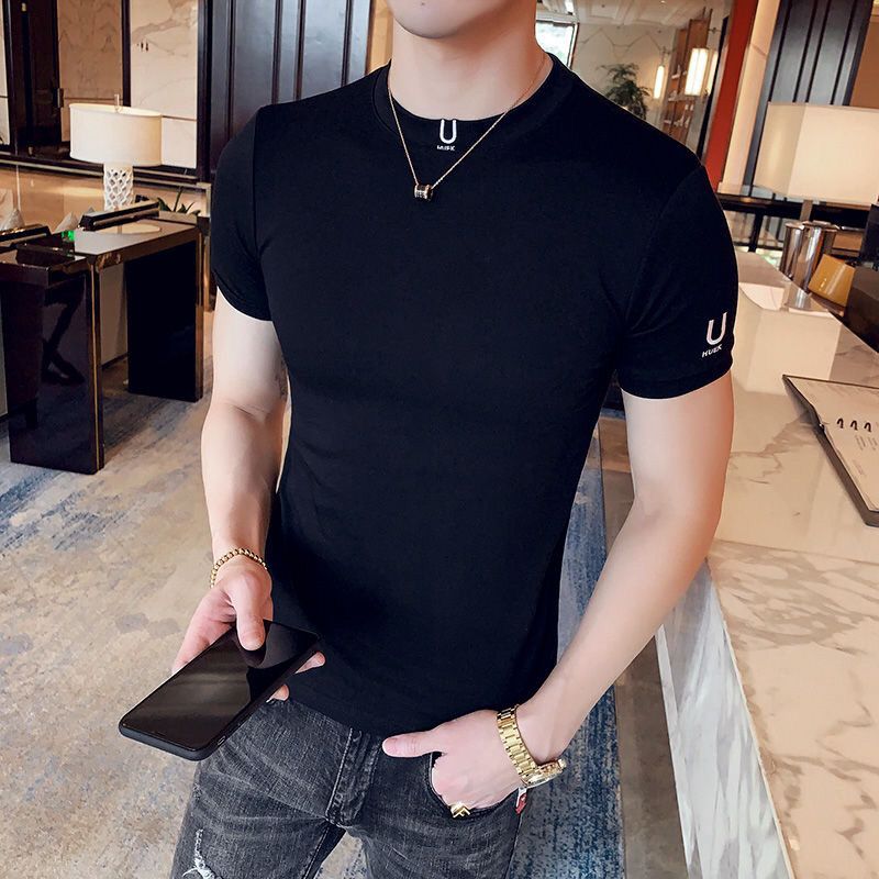 男性用のプレーンブラックTシャツ,肌に密着したストリートウェ - Summer Clothing Wholesale のレビューと価格